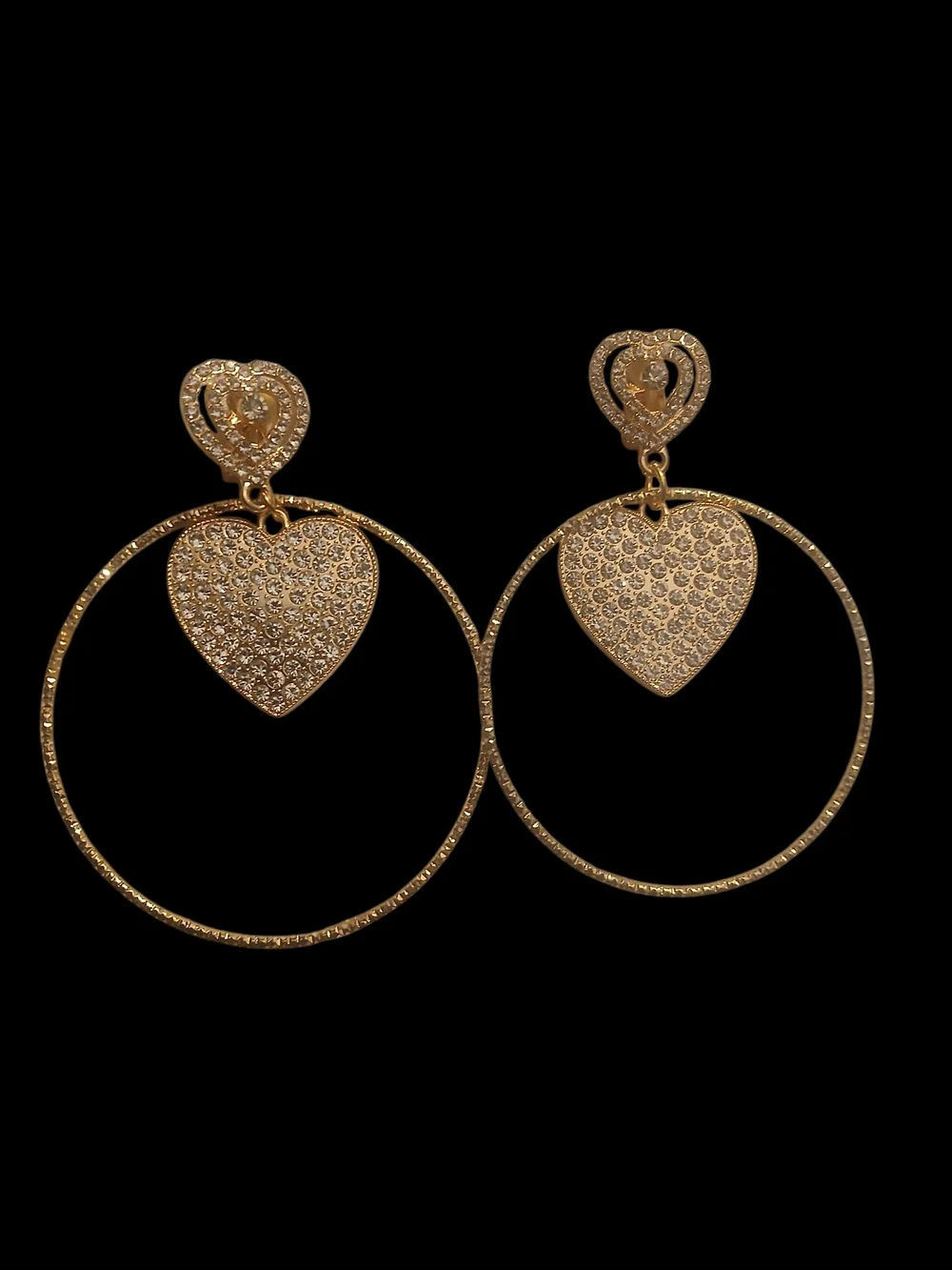 Gold Heart Pave Hoop Drop Earrings - Women Jewelry
